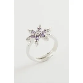 Lotus Zirkon Taşlı Yüzük-Gümüş Rengi