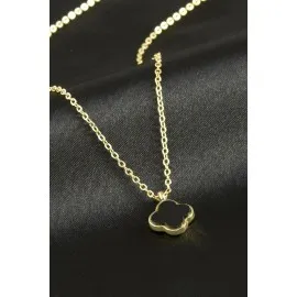 Çiçek Polyester Kolye-Siyah