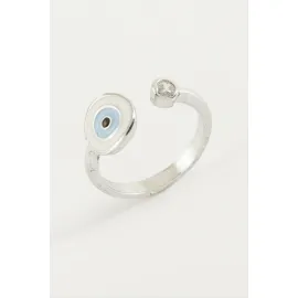 Nazar Mineli Taşlı Yüzük-Gümüş Rengi