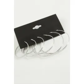 Düz Metal Halka Küpe 6 Adet-Gümüş Rengi