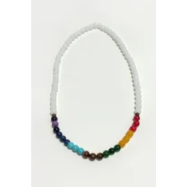 7Li Doğaltaş Çakra Kolye-Beyaz