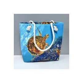 Kaplumbağa Desenli Plaj Çantası-Mavi