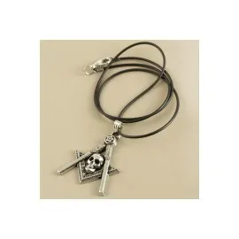 Kuru Kafa Metal Vinlex Deri Kolye-Gümüş Rengi