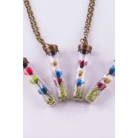 Çuvuk Mantar Tıpalı Fanus Canlı Kolye-Gümüş Rengi