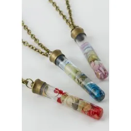 Sulu Çiçek Fanus Canlı Kolye-Antik