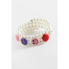 İnci Boncuklu Çocuk Bileklik-Beyaz