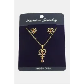 Kalp Zirkon Taşlı Set Kolye-Yeşil