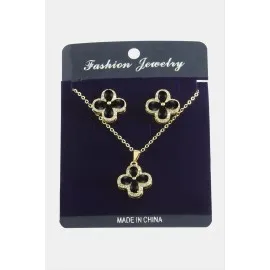 Çiçek Zirkon Taşlı Set Kolye-Yeşil