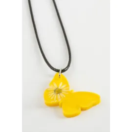 Kelebek Oval Epoksi Kolye-Sarı