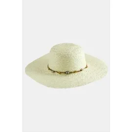 Göz Örme Zincir Hasır Şapka-Krem