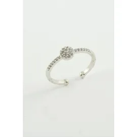 Yuvarlak Zirkon Taşlı Yüzük-Gümüş Rengi