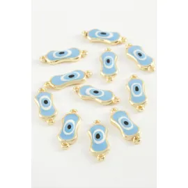 Oval Nazar Çift Kulplu Mineli Bileklik ve Kolye Ucu Aparatı 1 Adet-Mavi