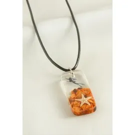 Deniz Yıldızı Dikdörtgen Epoksi Kolye-Turuncu