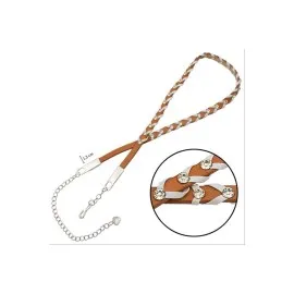 Örgülü Deri Taşlı Kemer-Turuncu