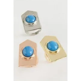 Üçgen Turkuaz Taşlı Yüzük-Gümüş Rengi