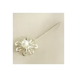 İnci Çiçek Eşarp İğnesi-Gümüş Rengi