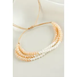 İncili Üçlü Kristal Bileklik-Sütlü Kahve