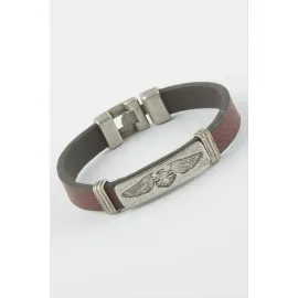 Çift Başlı Kartal Suni Deri Bileklik-Bordo