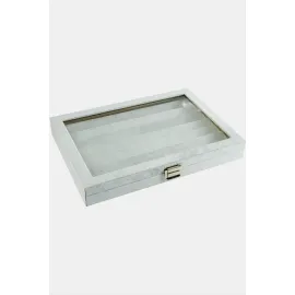 Cam Kapaklı Anfora Kumaş Küpe Standı 24X34 cm-Gri