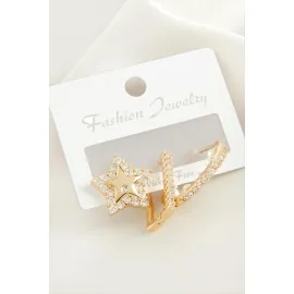 3 Adet Yıldız İnci Zirkon Taşlı Küpe-Sarı