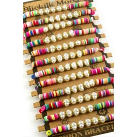 İnci Fimo Boncuk Bileklik-Beyaz