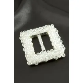 Dikdörtgen Taşlı Kemer Tokası 1 Adet-Beyaz