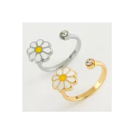 Papatya Mineli Taşlı Eklem Yüzük 1 Adet-Gümüş Rengi