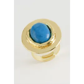 Oval Turkuaz Taşlı Yüzük-Sarı