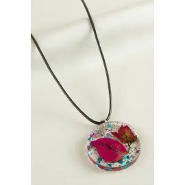 Begonvil Çiçeği Epoksi Kolye-Pembe