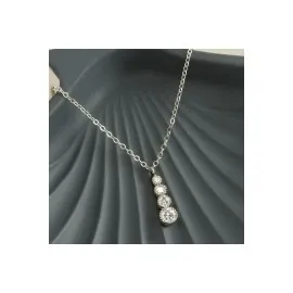 Yuvarlak Zirkon Taşlı Trend Kolye-Gümüş Rengi