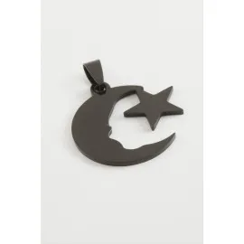 Ay Yıldız Çelik Kolye Ucu 3 Cm-Siyah