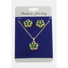 Çiçek Zirkon Taşlı Set Kolye-Renkli