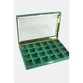 24 Bölmeli Cam Kapaklı Anfora Kumaş Sunum Tablosu 24X34 Cm-Gri