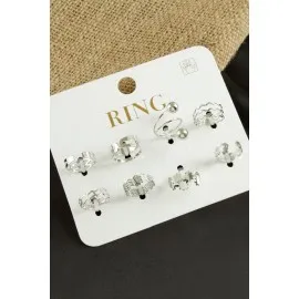 8 Adet Lüks Eklem Yüzük-Gümüş Rengi