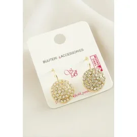 Yuvarlak Taşlı Klipsi Küpe-Sarı