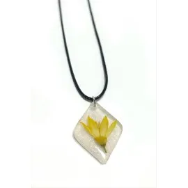 Tesbih Çiçeği Baklava Dilimli Epoksi Kolye-Sarı