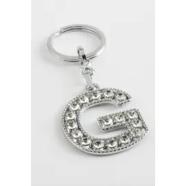 Gümüş Renkli Taşlı Harf Anahtarlık-G