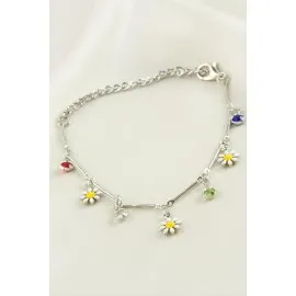 Papatya Taşlı Mineli Bileklik-Gümüş Rengi