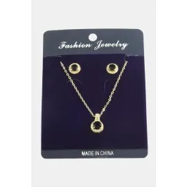 Yuvarlak Zirkon Taşlı Set Kolye-Gümüş Rengi