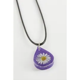 Papatya Oval Epoksi Kolye-Mor