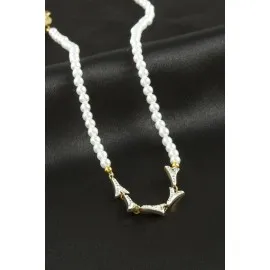 Eyfel Kuesi İnci Lüks Çelik Kolye-Beyaz