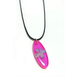 Kartopu Çiçeği Oval Epoksi Kolye-Fuşya