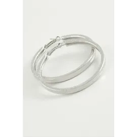 Noktalı Kare Halka Küpe 5,5 Cm-Gümüş Rengi