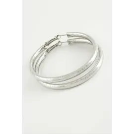 Noktalı Boru Halka Küpe 4 cm-Gümüş Rengi