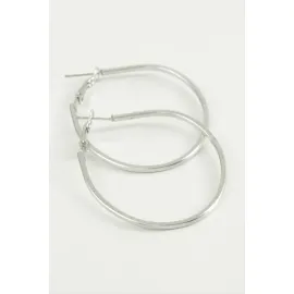 Oval Halka Küpe 5 cm-Gümüş Rengi