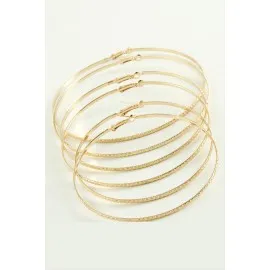 Zikzak Desenli Metal Halka Küpe 6 Adet-Sarı