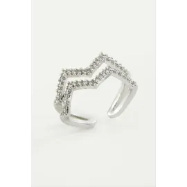 Zikzak Zirkon Taşlı Yüzük-Sarı