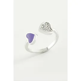 Kalp Taşlı Mineli Eklem Yüzük-Gümüş Rengi