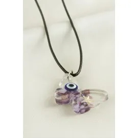 Kelebek Epoksi Kolye-Pembe