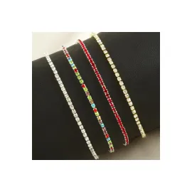 2 mm Minik Şerit Taşlı Suyolu Bileklik-Kırmızı